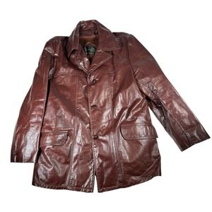 VTG Sears‎ the Leather Shop Lined Brown Leather Moto Jacket Men's Size 42R